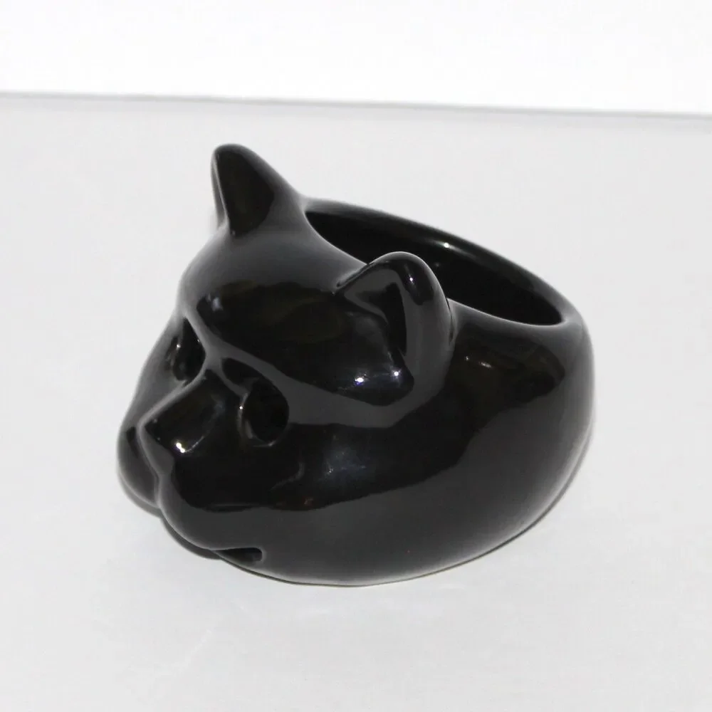 Black Cat Head Candle Holder ceramic tea light halloween